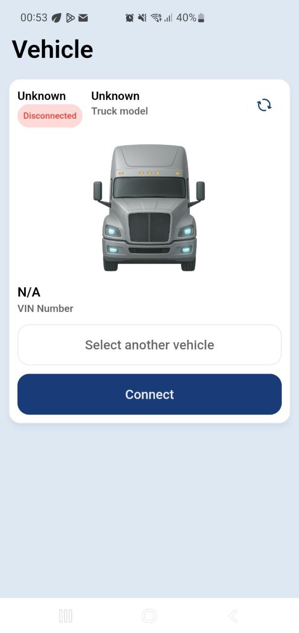 NextLog Driver App – Vehicle screen
